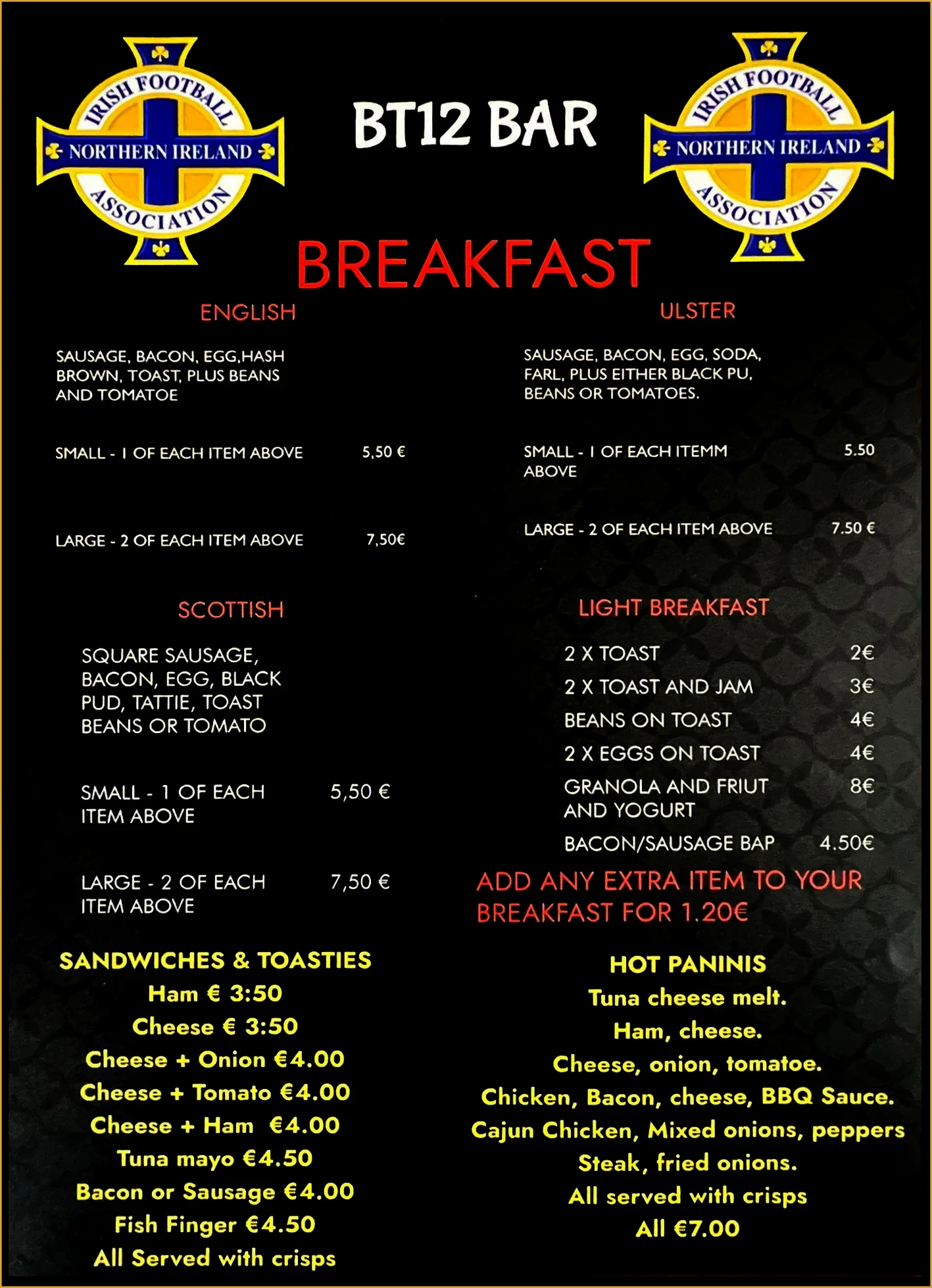 BT12 Bar's Menu - side 1